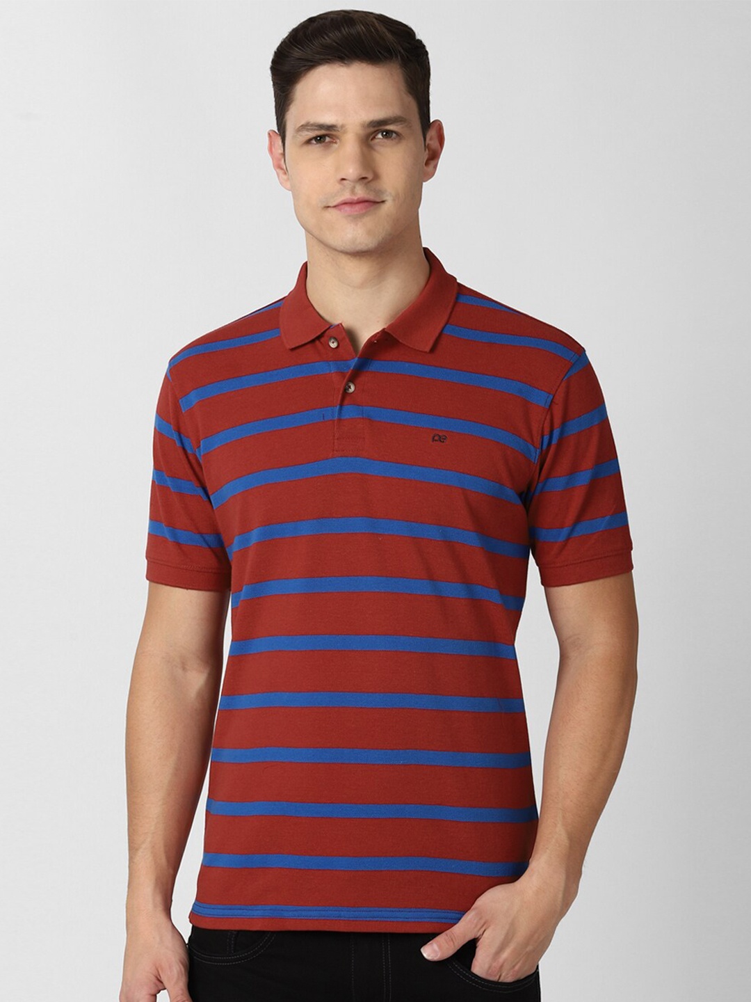

Peter England Casuals Men Maroon Striped Polo Collar T-shirt