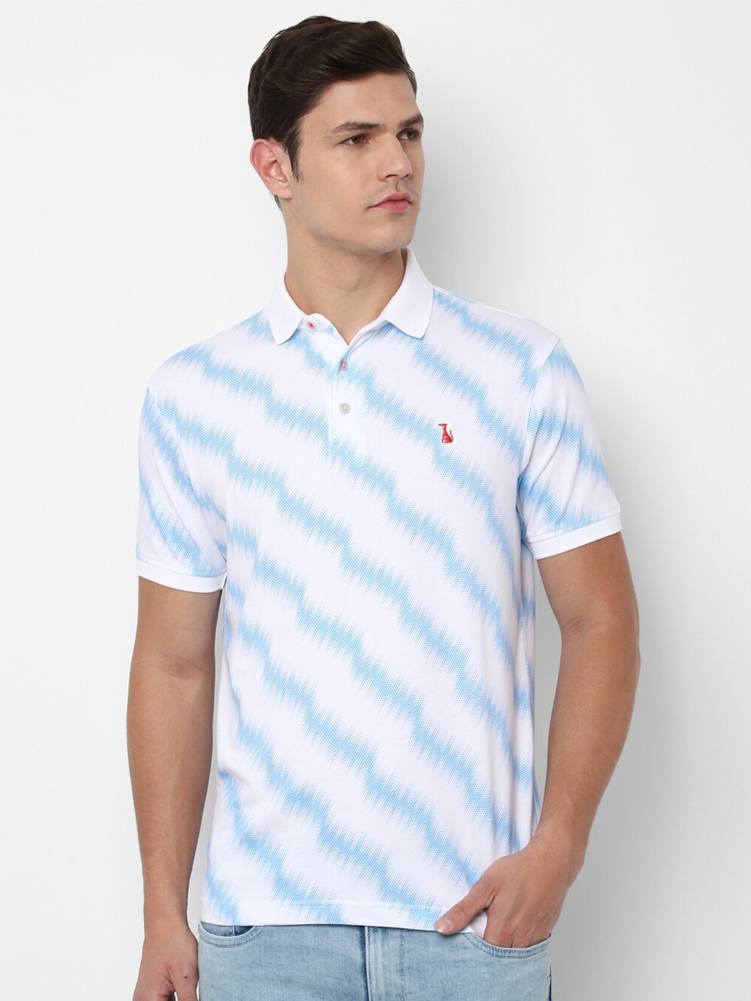 

SIMON CARTER LONDON Men White Striped Polo Collar Slim Fit T-shirt