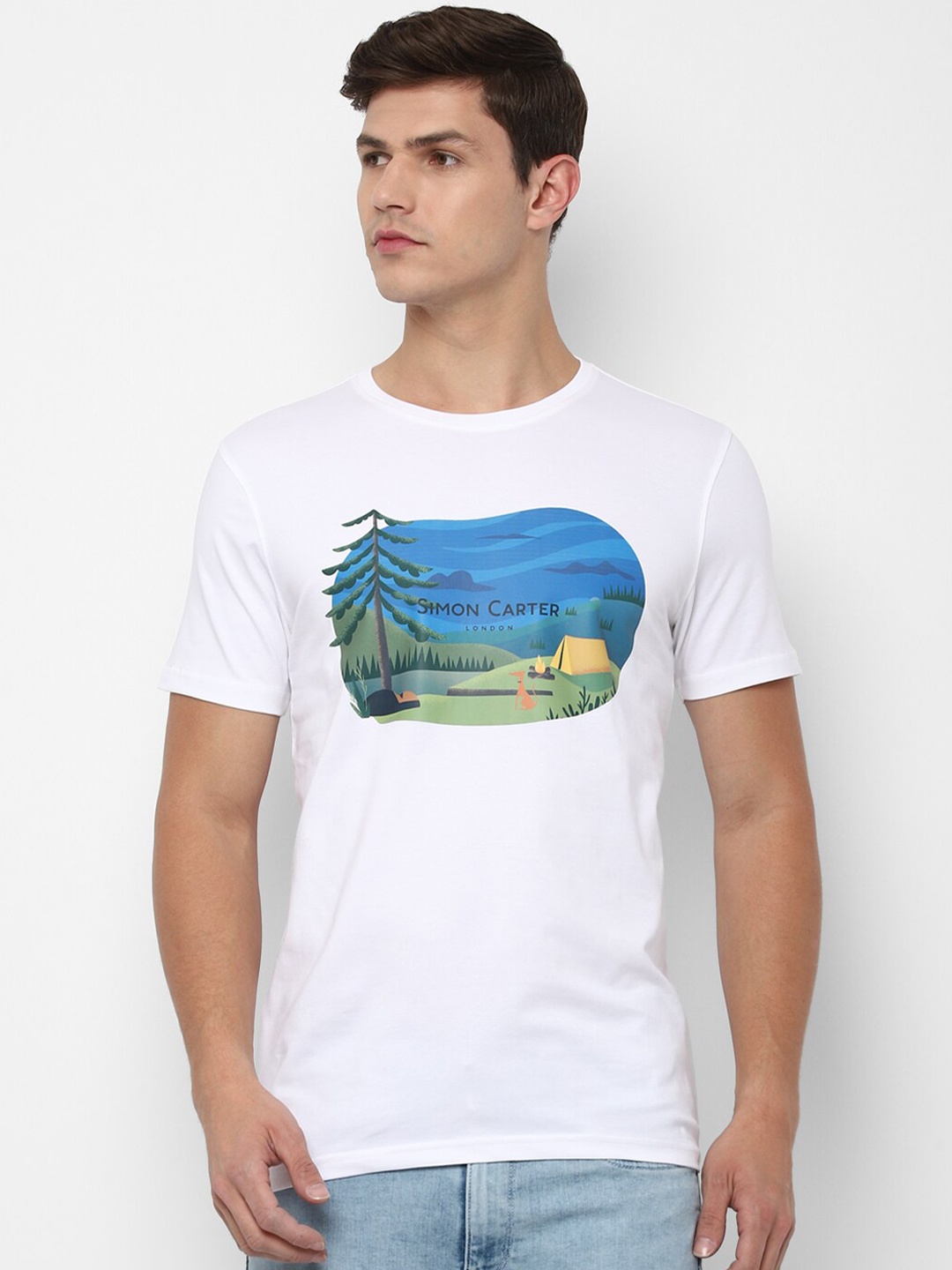 

SIMON CARTER LONDON Men White Typography Printed Slim Fit Cotton T-shirt