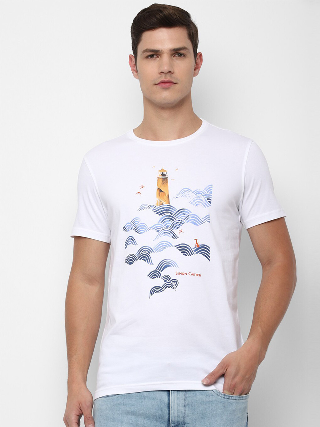

SIMON CARTER LONDON Men White Printed Slim Fit T-shirt