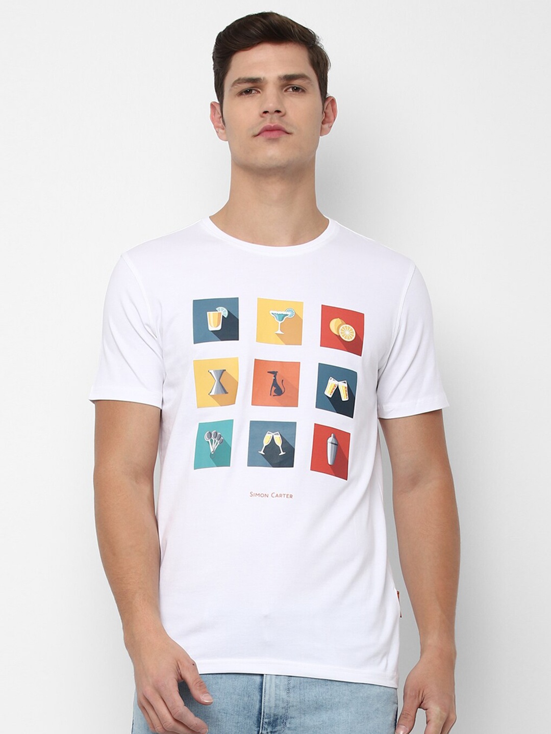 

SIMON CARTER LONDON Men White Printed Slim Fit Cotton T-shirt