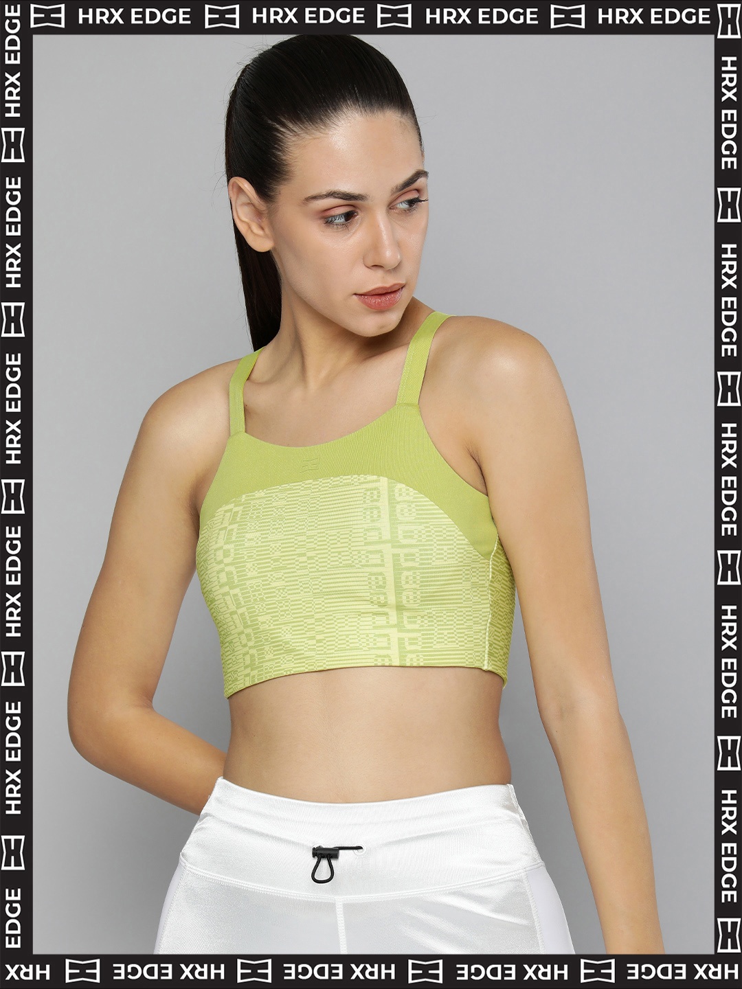 

HRX By Hrithik Roshan EDGE Women Weeping Willow Rapid-Dry AOP Sports Bra, Lime green