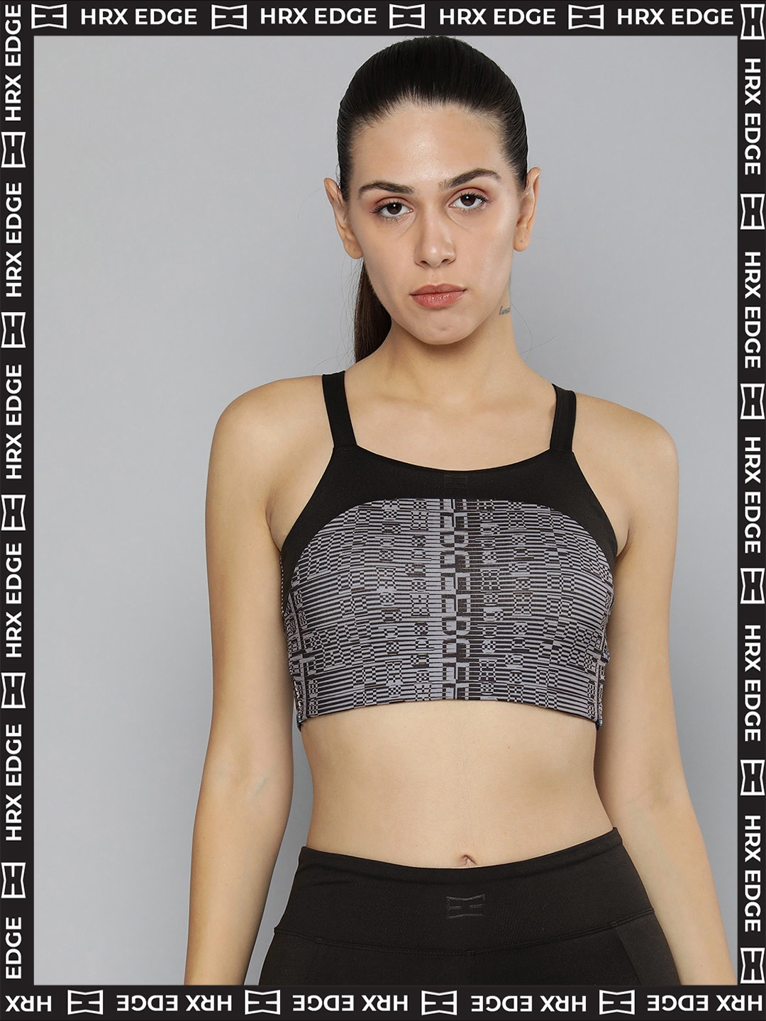 

HRX By Hrithik Roshan EDGE Women Jet Black Rapid-Dry AOP Sports Bra