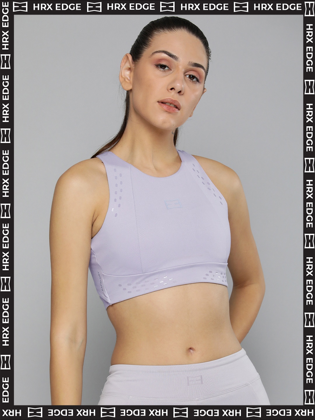 

HRX By Hrithik Roshan EDGE Women Misty Lilac Rapid-Dry Solid Sports Bra, Lavender