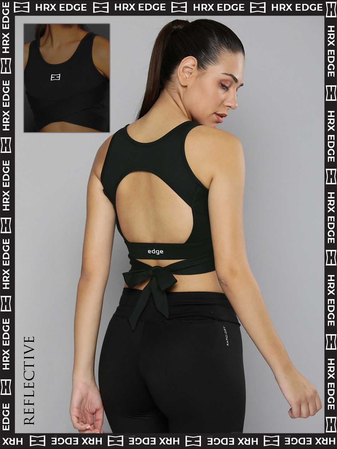 

HRX By Hrithik Roshan EDGE Women Jet Black Rapid-Dry Solid Sports Bra