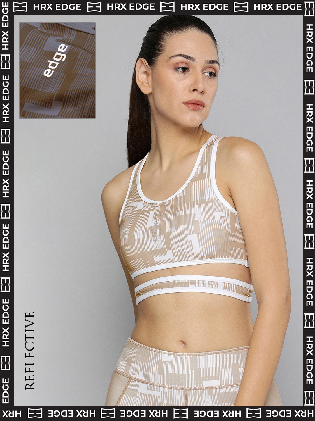 

HRX By Hrithik Roshan Women White Rapid-Dry AOP EDGE Sports Bra