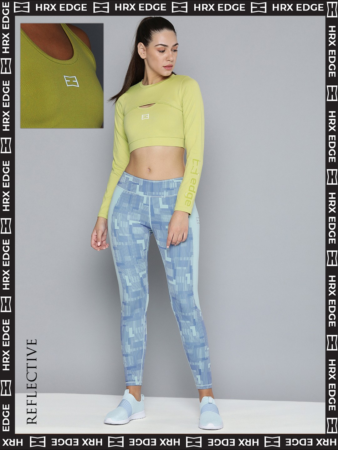 

HRX By Hrithik Roshan EDGE Women Weeping Willow Rapid-Dry Typography Sports Bra, Green