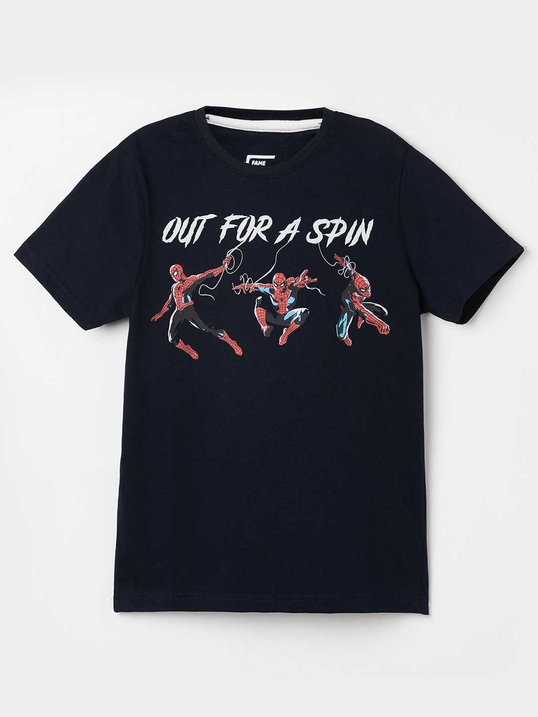 

Fame Forever by Lifestyle Boys Navy Blue Typography Printed Pure Cotton T-shirt
