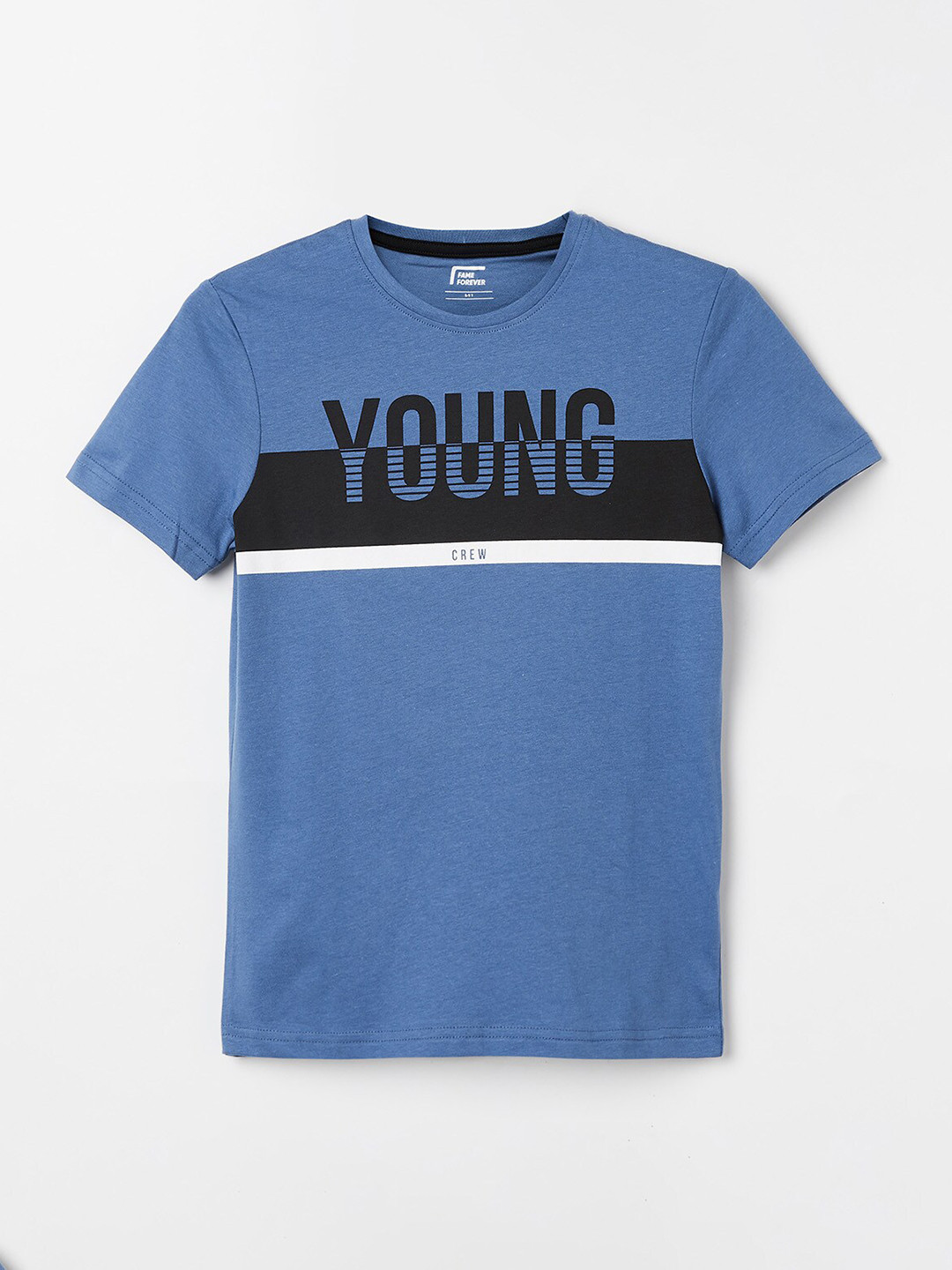 

Fame Forever by Lifestyle Boys Blue & Black Typography Printed Pure Cotton T-shirt