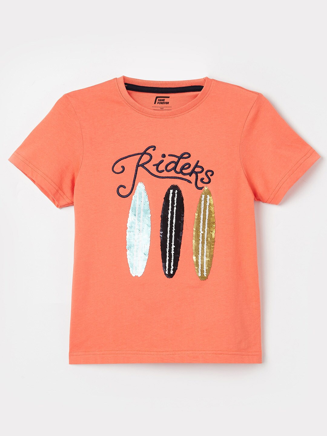 

Fame Forever by Lifestyle Boys Coral Typography Printed Pure Cotton T-shirt