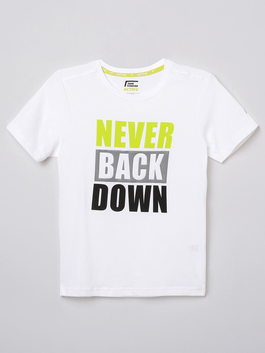

Fame Forever by Lifestyle Boys White Typography Printed Pure Cotton T-shirt