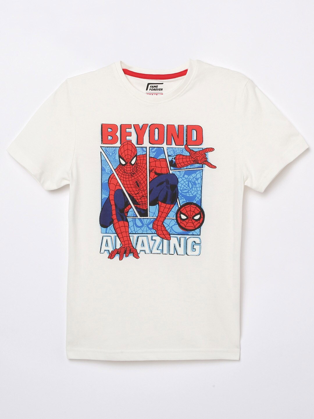 

Fame Forever by Lifestyle Boys White & Red Spider-Man Printed Pure Cotton T-shirt