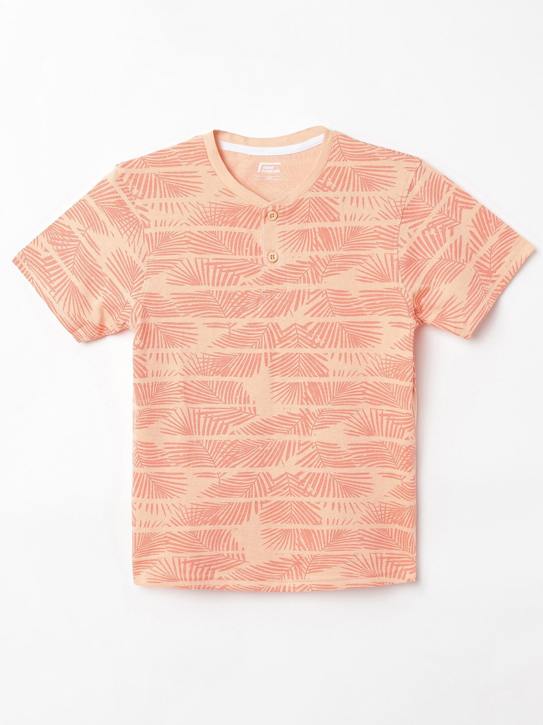 

Fame Forever by Lifestyle Boys Coral Floral Printed Henley Neck Tropical T-shirt