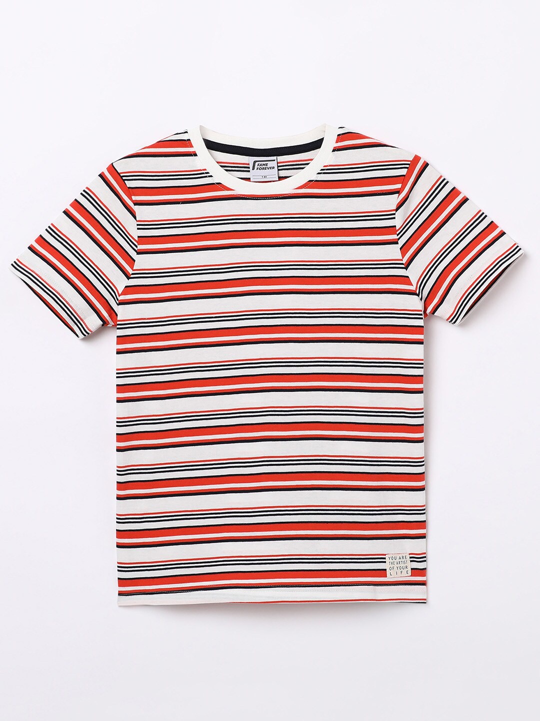 

Fame Forever by Lifestyle Boys White Striped Pure Cotton T-shirt