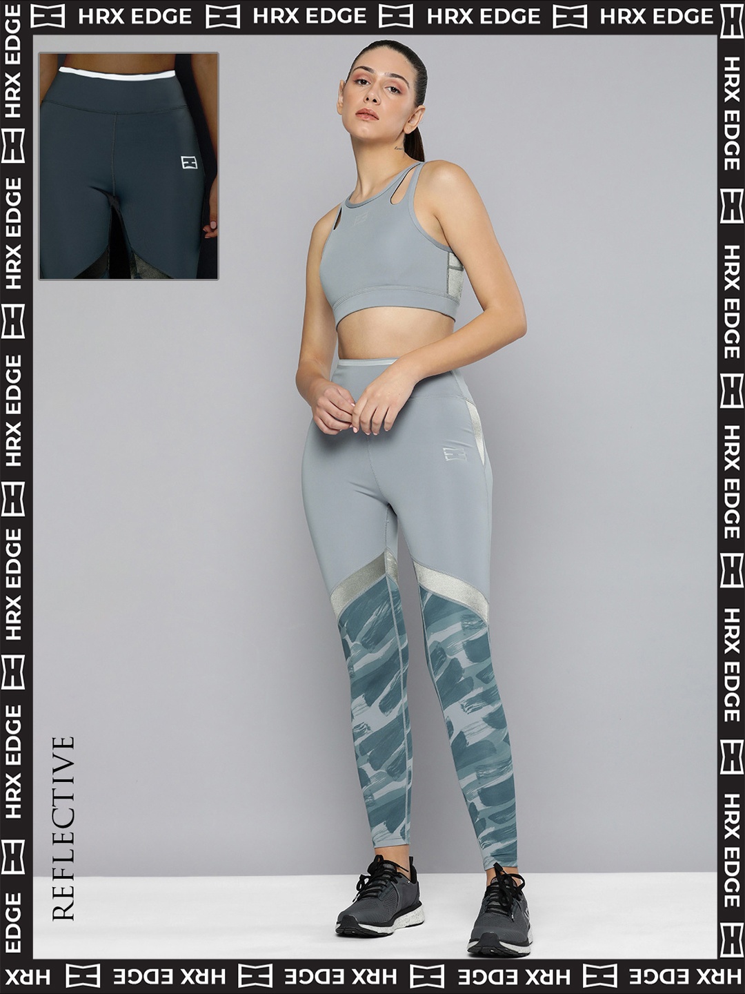 

HRX By Hrithik Roshan EDGE Women Tradewinds Rapid-Dry AOP Tights, Grey