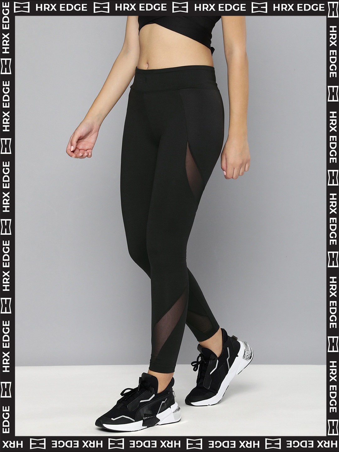 HRX By Hrithik Roshan EDGE Women Jet Black Rapid-Dry Cut & Sew Tights