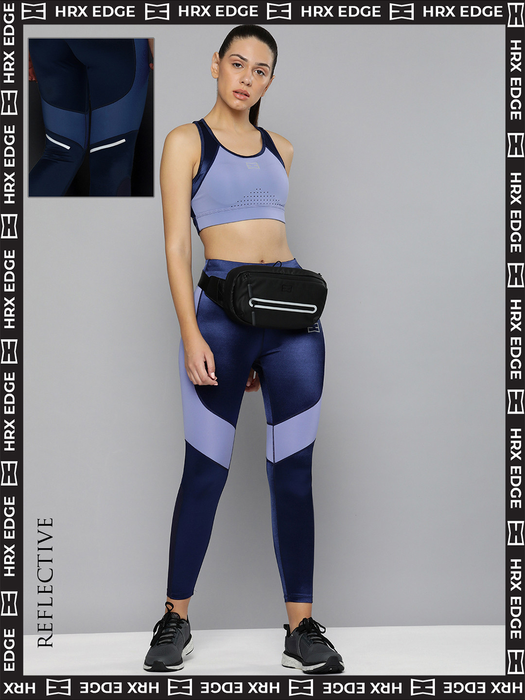 

HRX By Hrithik Roshan EDGE Women Lavender Violet Rapid-Dry Metallic Tights, Blue