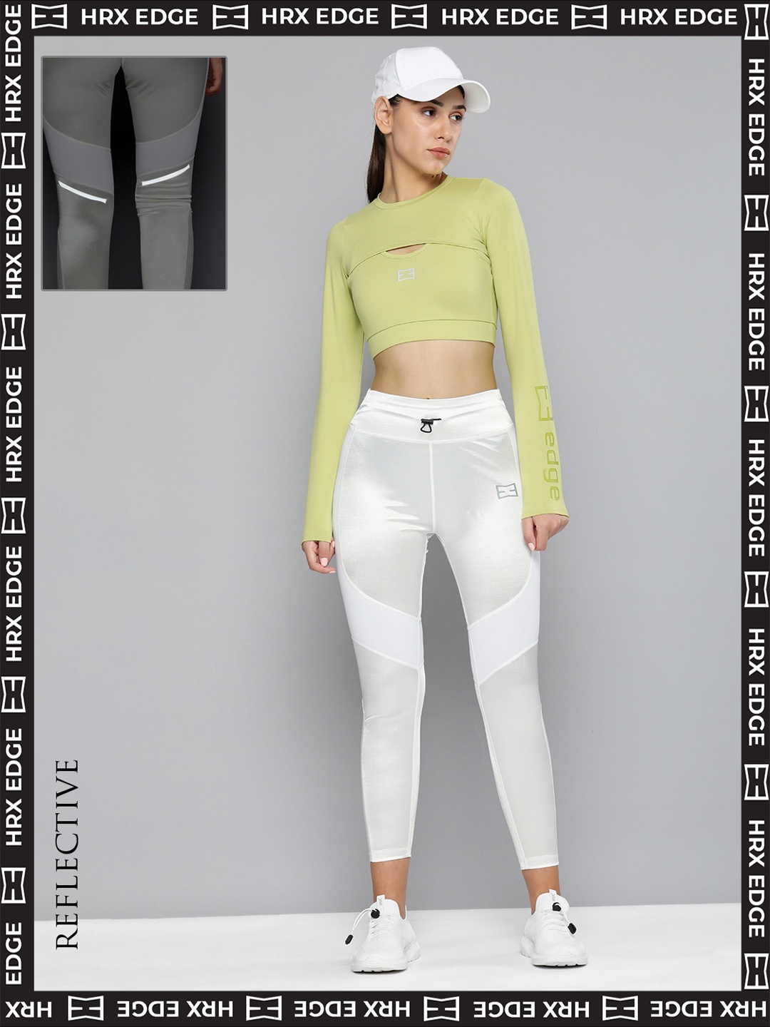 

HRX By Hrithik Roshan EDGE Women Silver Reflective Rapid-Dry Metallic Tights, White
