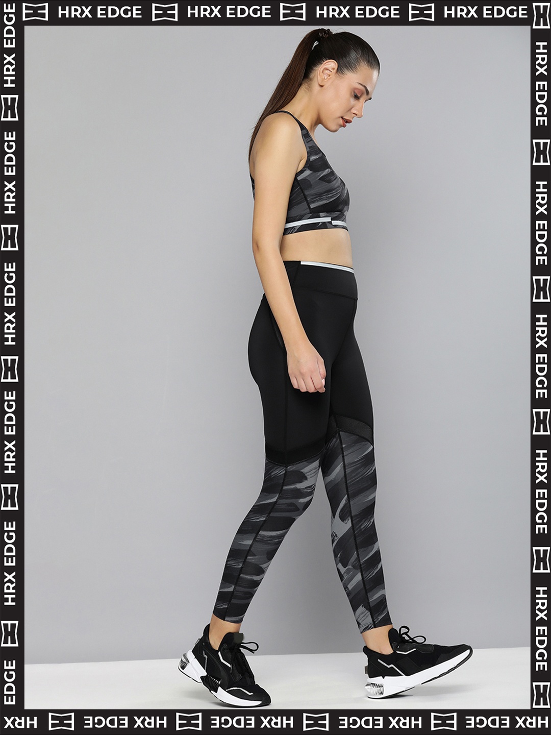 

HRX By Hrithik Roshan EDGE Women Jet Black Rapid-Dry AOP Tights