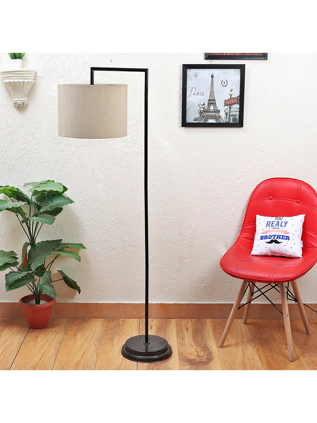

BEVERLY STUDIO Beige & Black Solid L-Shaped Floor Lamp with Shade