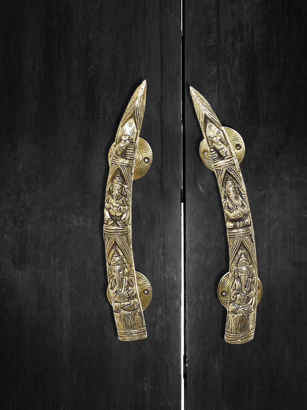 

Imli Street Gold Toned Set Of 2 Ganesh Design Brass Door Handles
