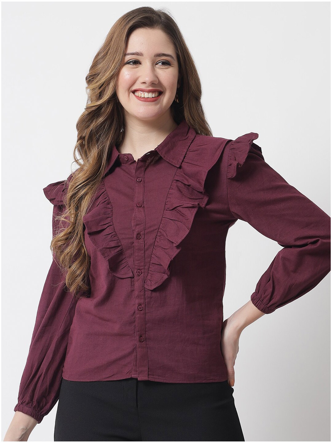 

The Dry State Women Violet Ruffles Detailed Shirt Style Top