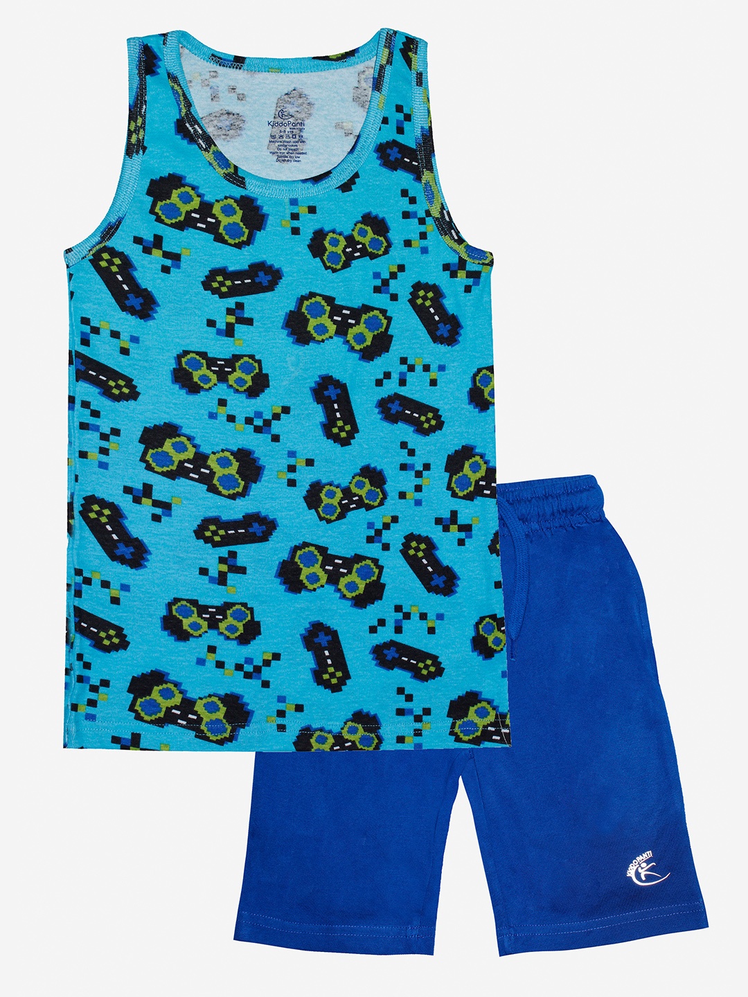 

KiddoPanti Boys Blue Printed T-shirt with Shorts