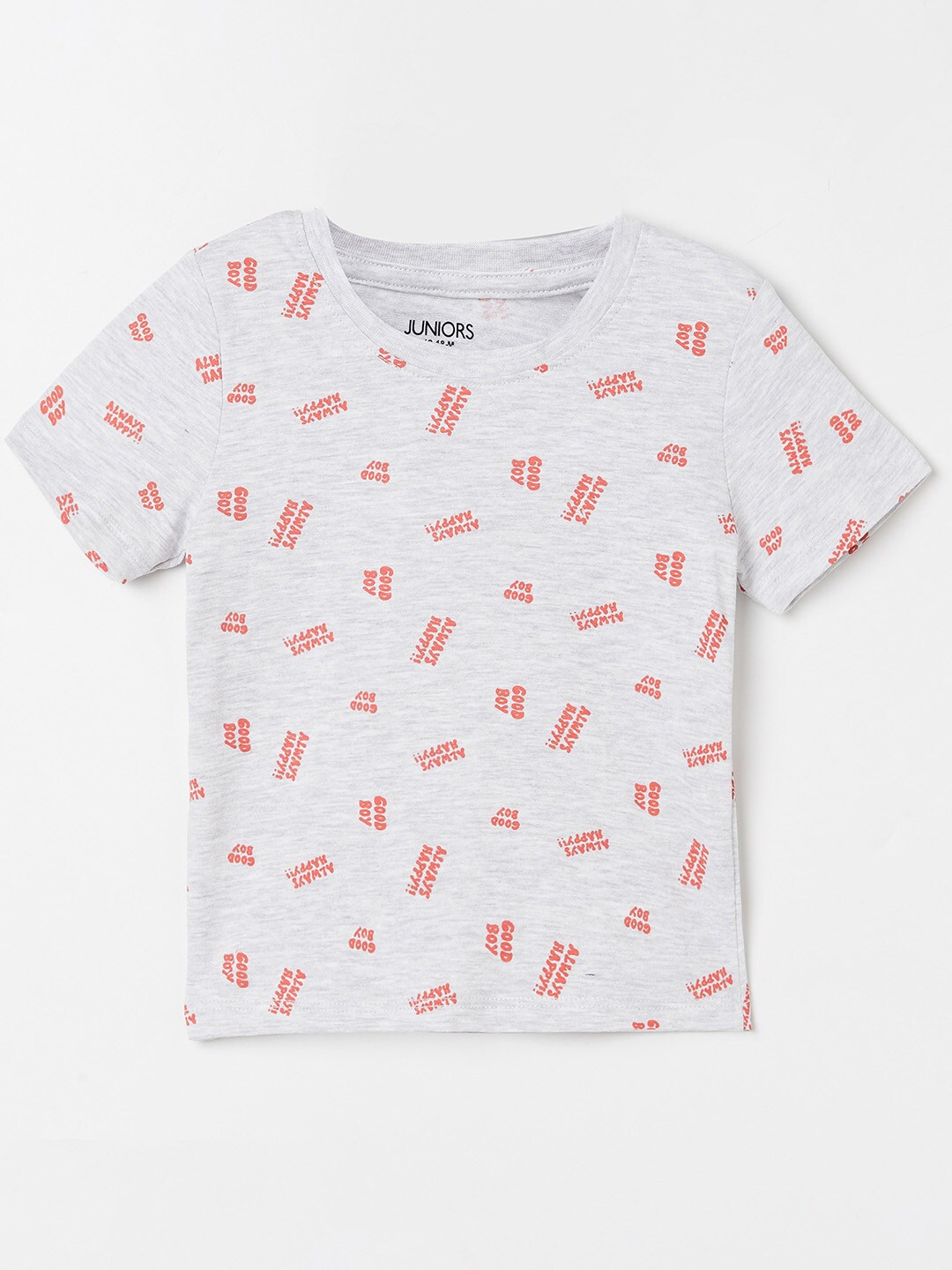 

Juniors Boys Grey Printed Pure Cotton T-shirt