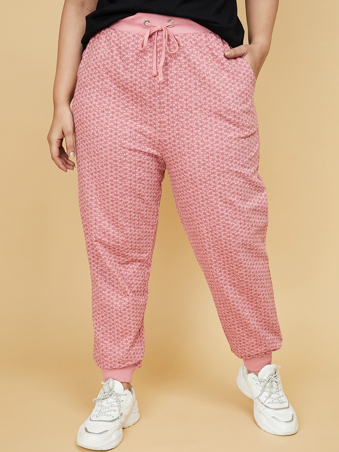 

max Women Pink Printed Plus Size Pure Cotton Jogger Track Pant