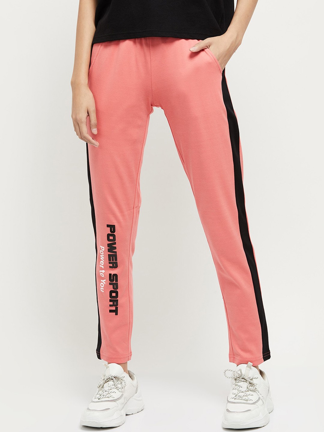 

max Women Coral Solid Pure Cotton Track Pants