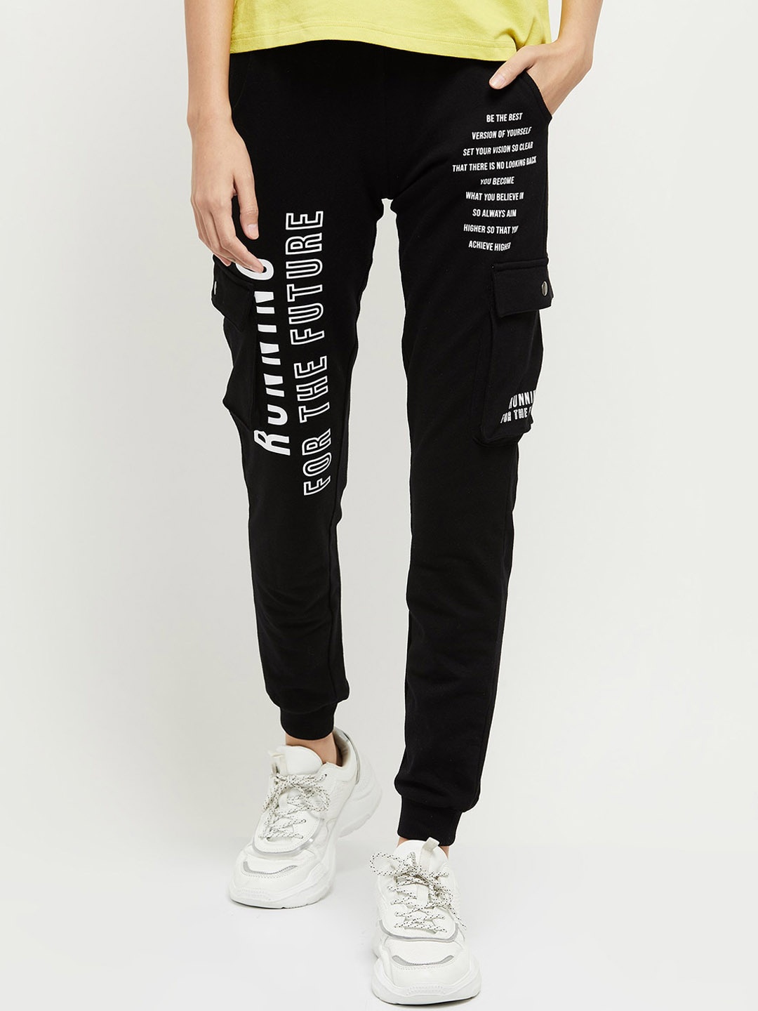 

max Women Black Printed Pure Cotton Track Pants