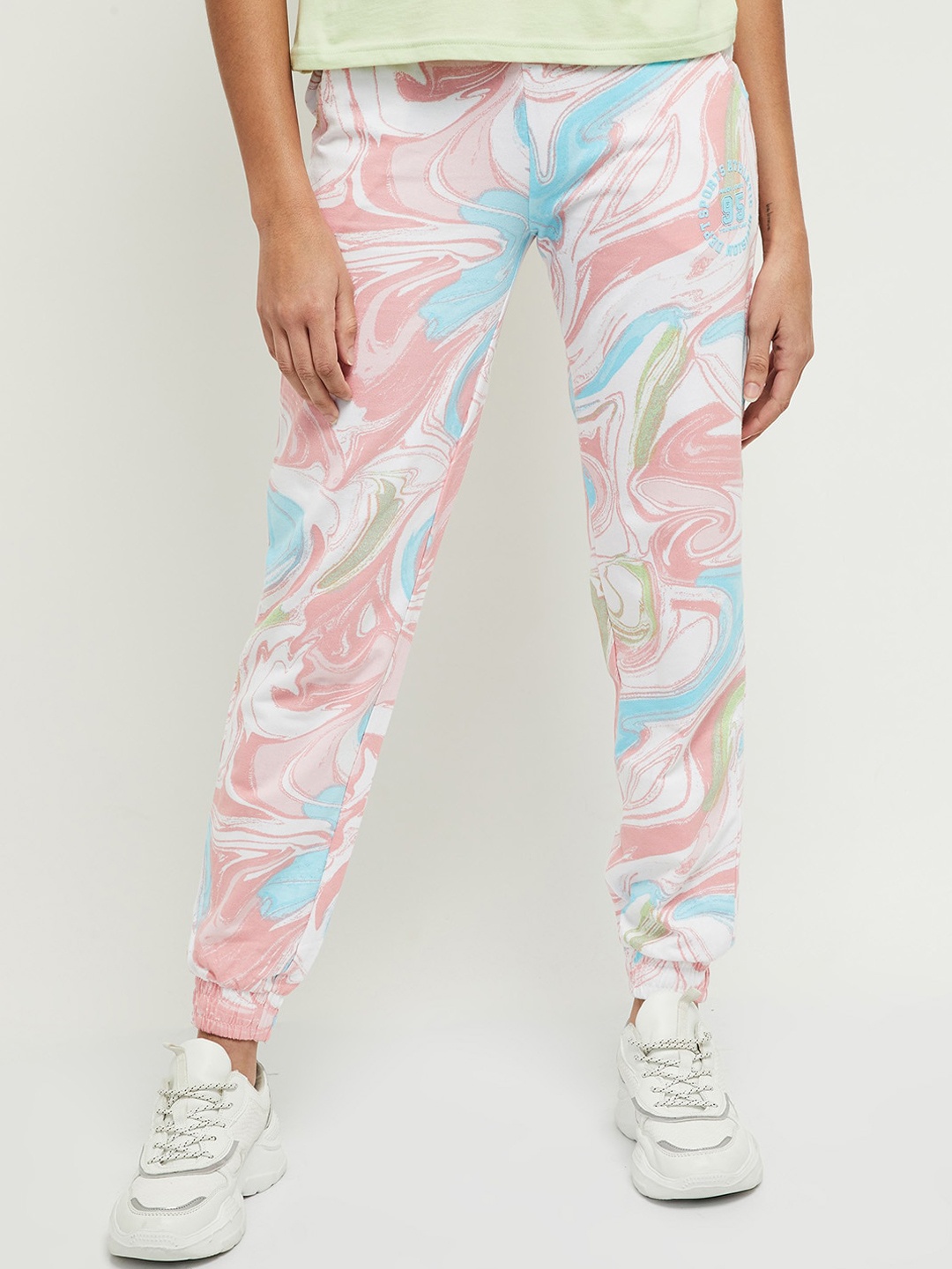 

max Women Pink & White Printed Pure Cotton Jogger