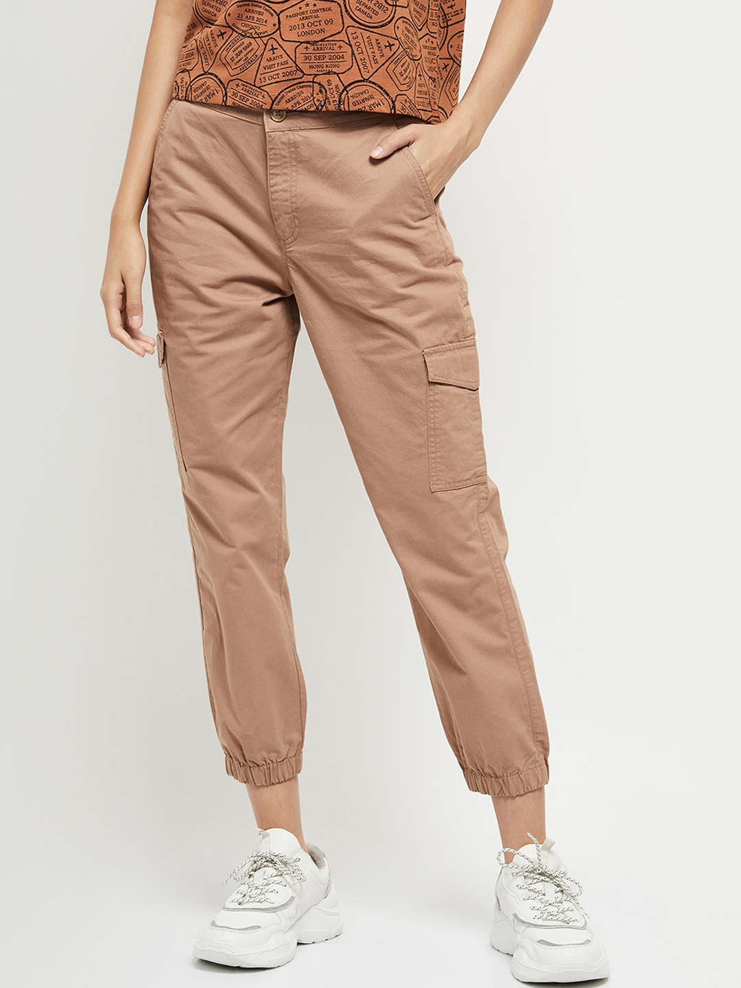 

max Women Brown Solid Pure Cotton Track Pant