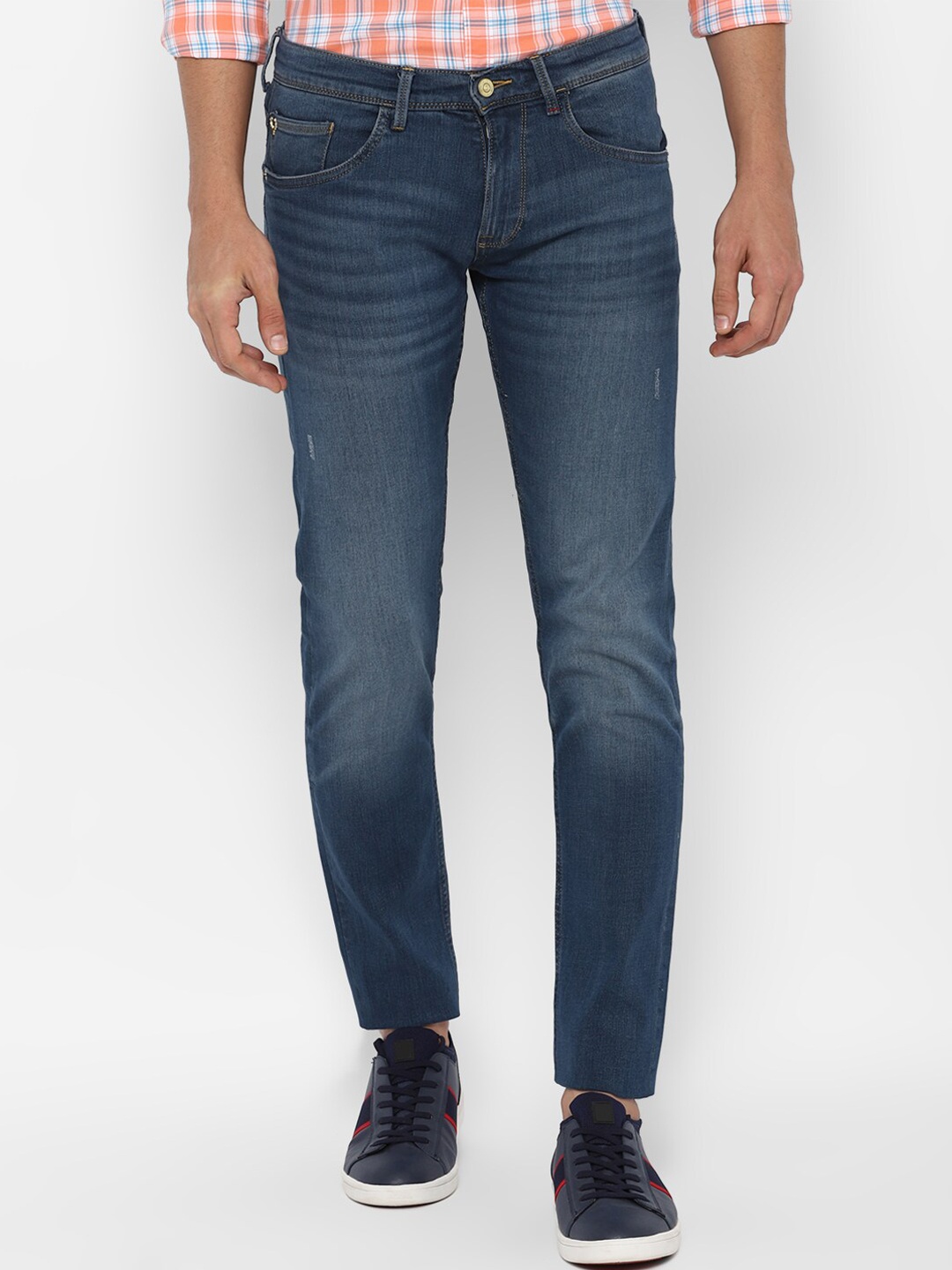 

Allen Solly Men Navy Blue Slim Fit Mildly Distressed Light Fade Stretchable Jeans