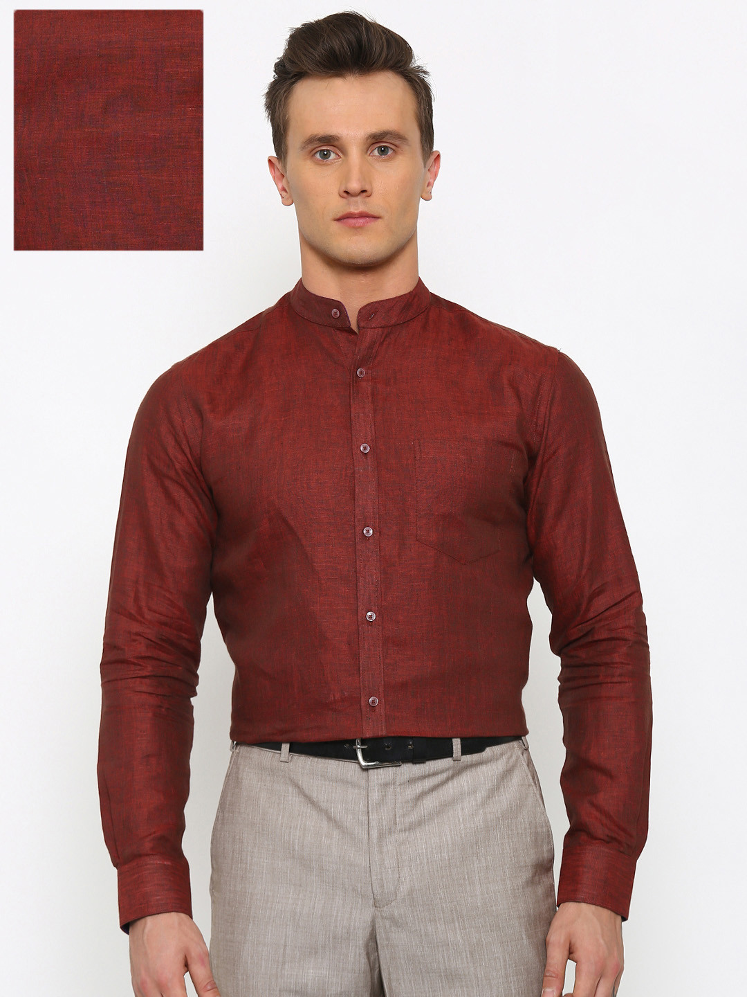

Park Avenue Men Maroon Linen Slim Fit Solid Semiformal Shirt