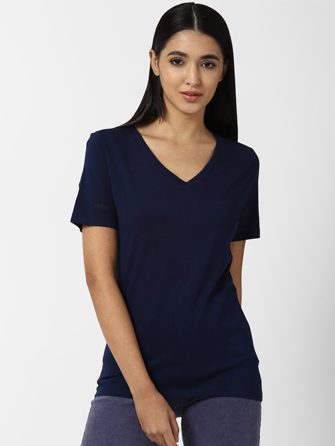 

FOREVER 21 Navy Blue V Neck Top