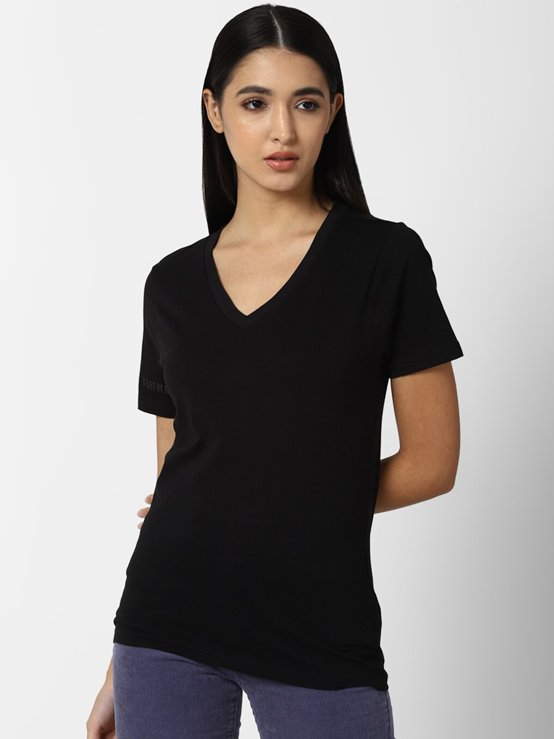 

FOREVER 21 Solid Black Women's Top