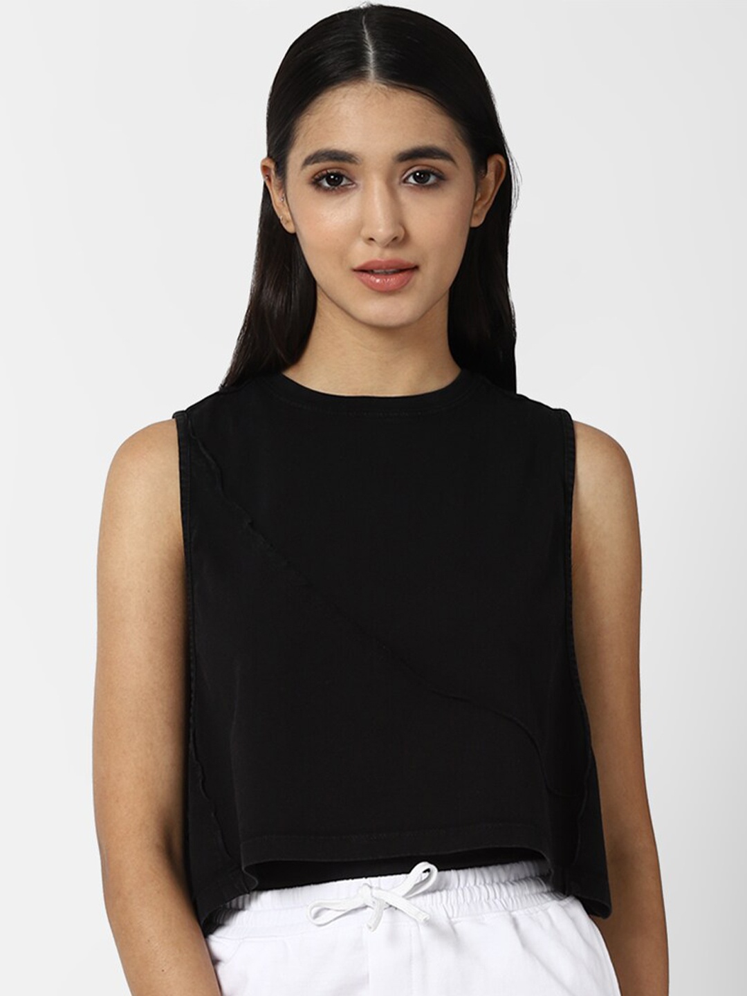

FOREVER 21 Women Black Solid Crop Top
