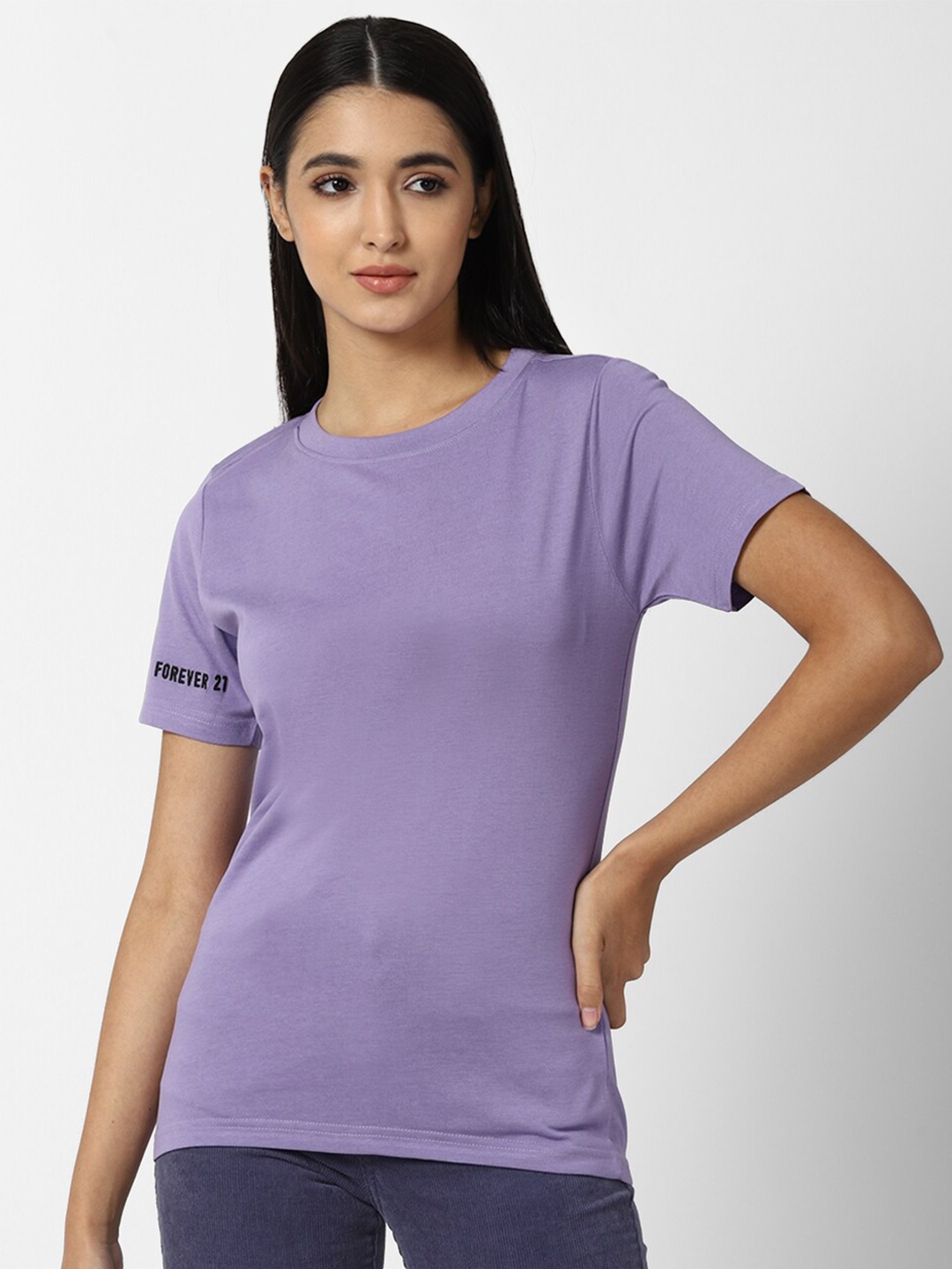 

FOREVER 21 Purple Solid Regular Top