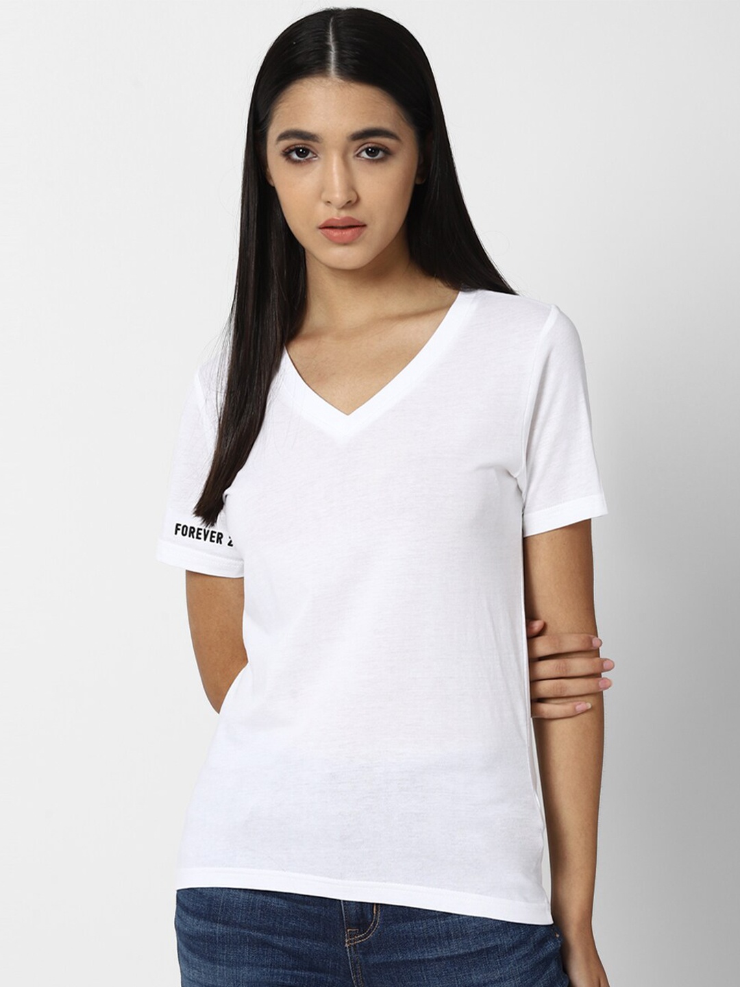 

FOREVER 21 White V Neck Top