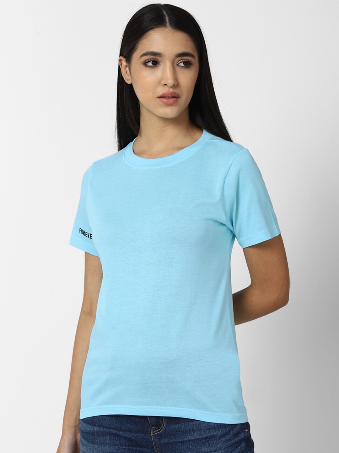 

FOREVER 21 Women Blue Solid Top