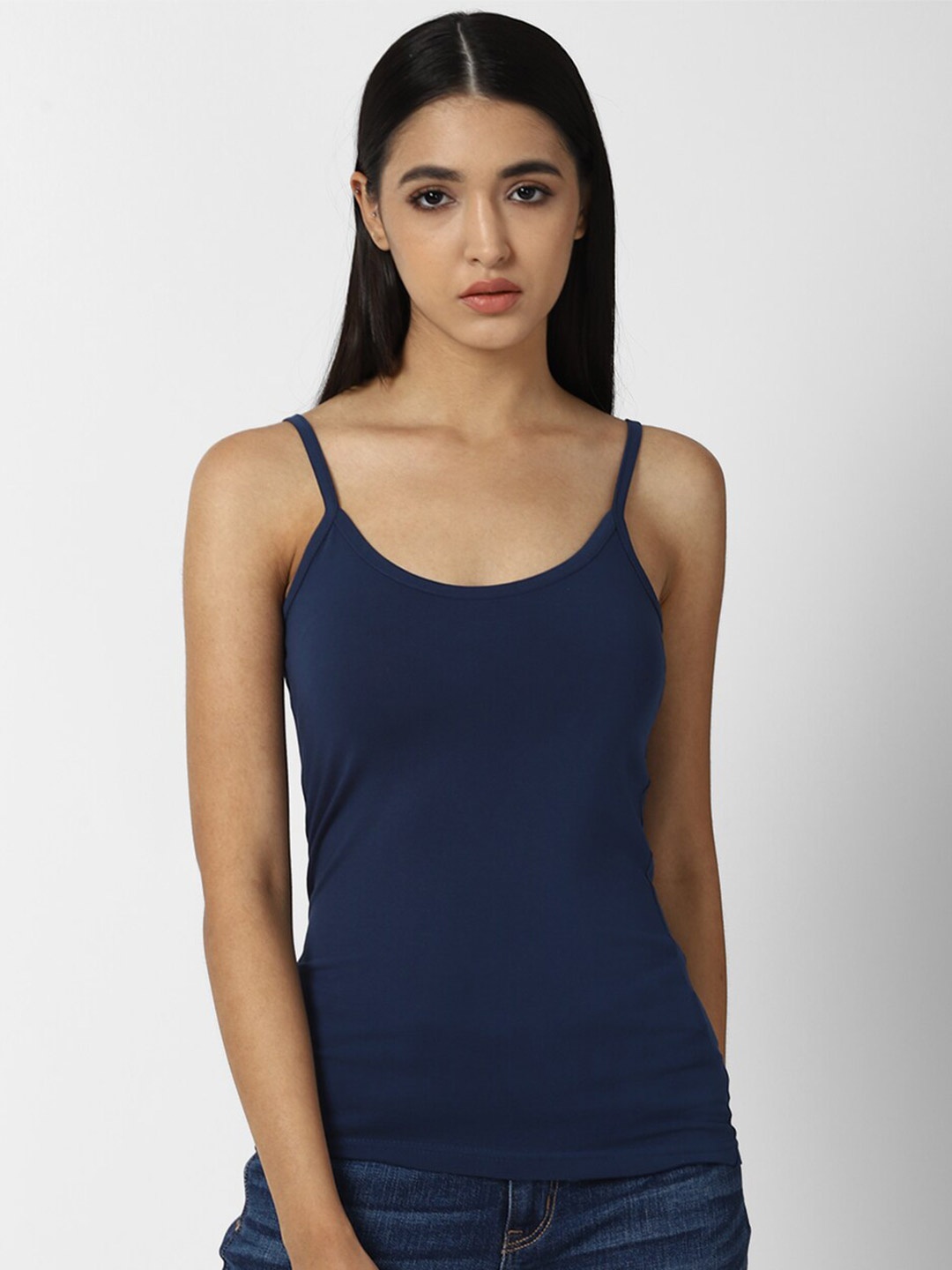 

FOREVER 21 Blue Solid Casual Tank Top