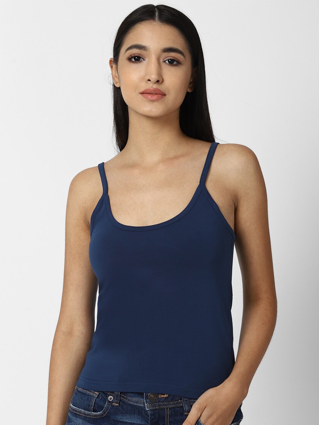 

FOREVER 21 Navy Blue Solid Tank Top