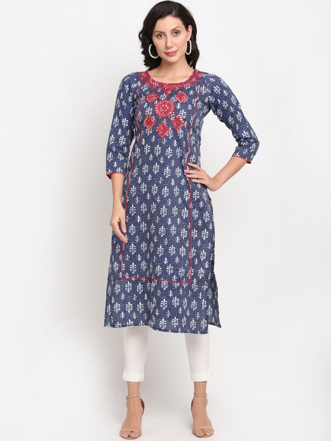 

Lovely Lady Women Blue Ethnic Motifs Printed Cotton Kurta