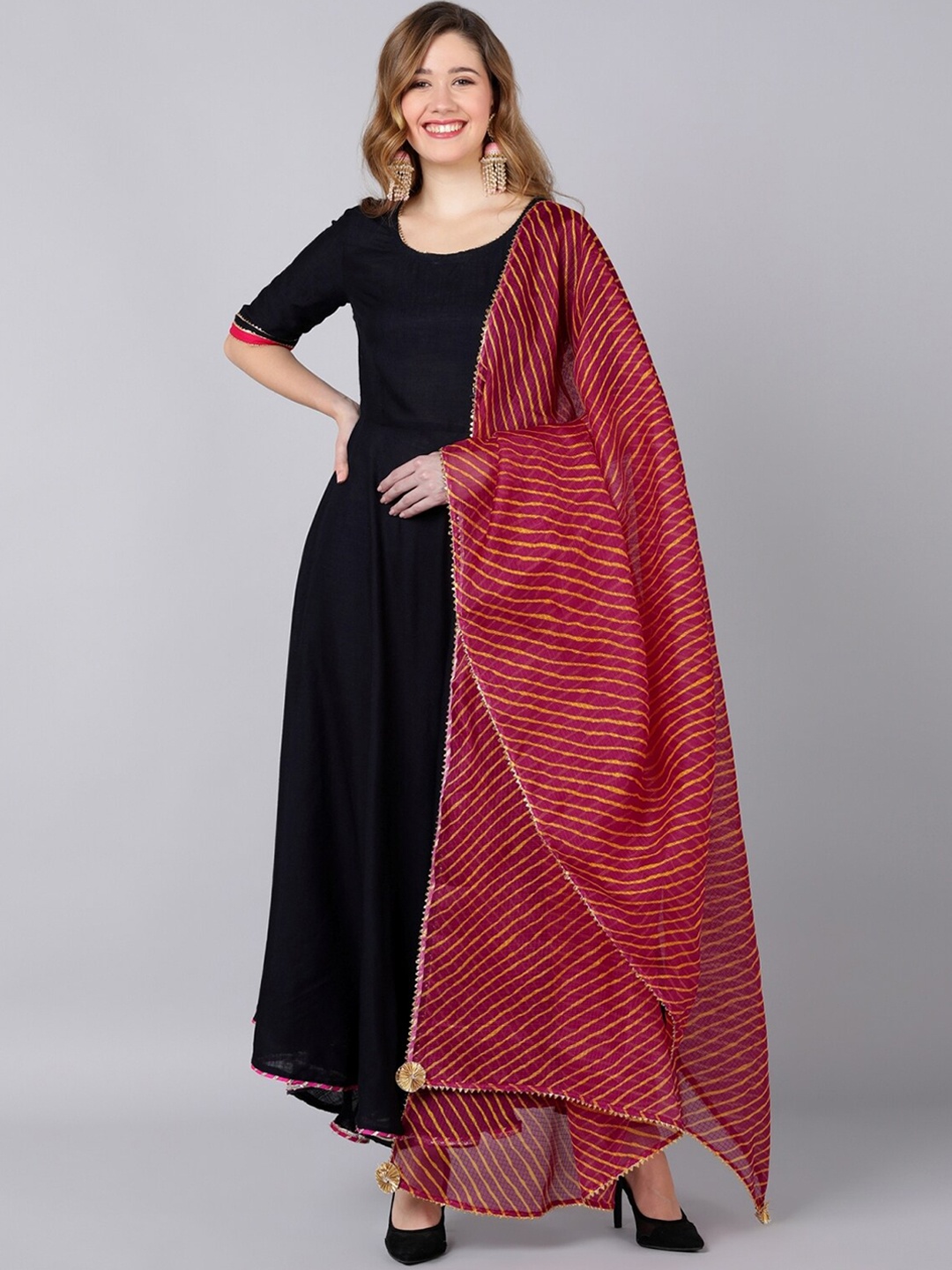 

Indi INSIDE Women Black Gotta Patti Kurta with Trousers & Lehariya Dupatta