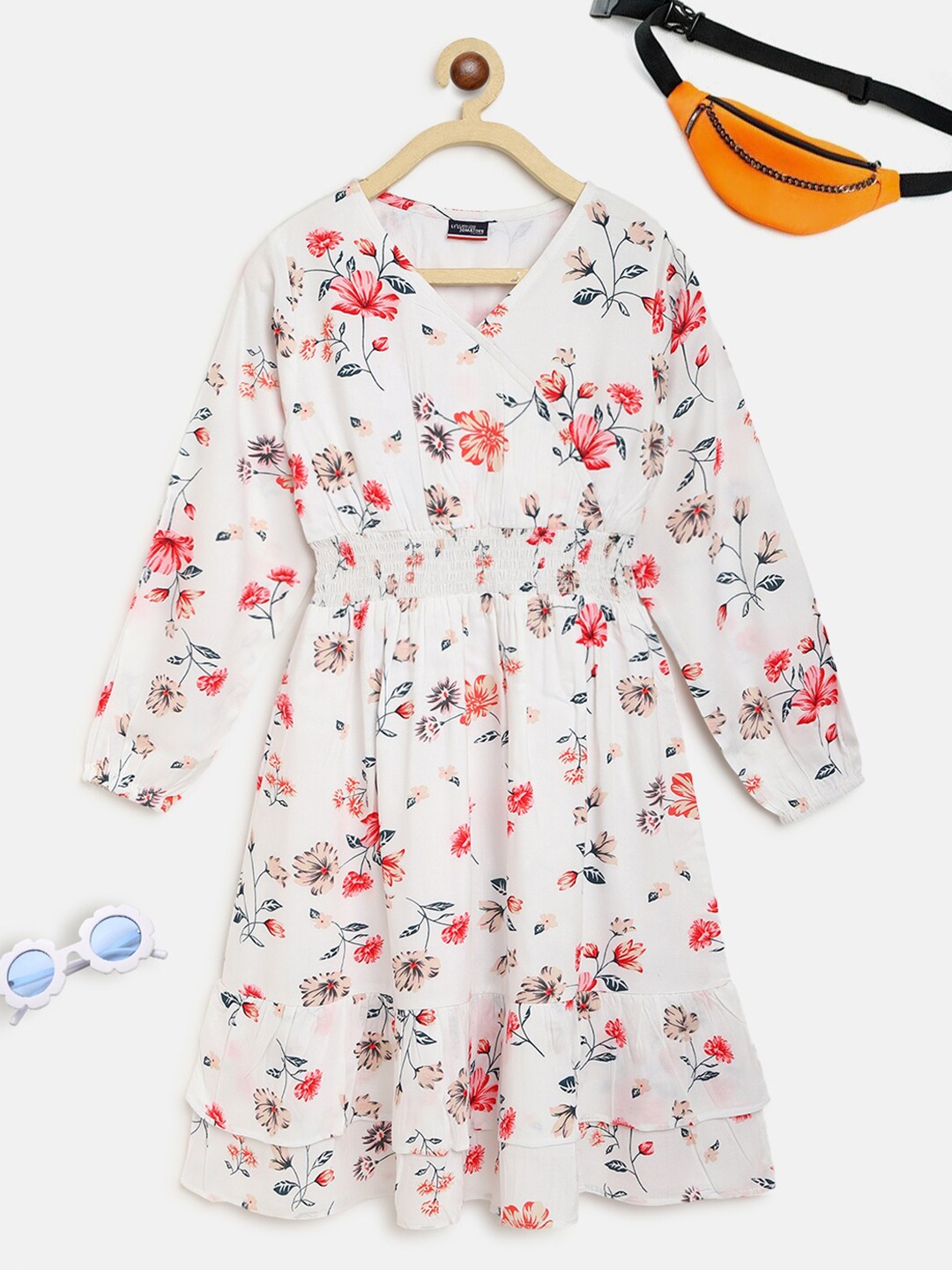 

Lil Tomatoes White & Pink Floral Pure Cotton Dress