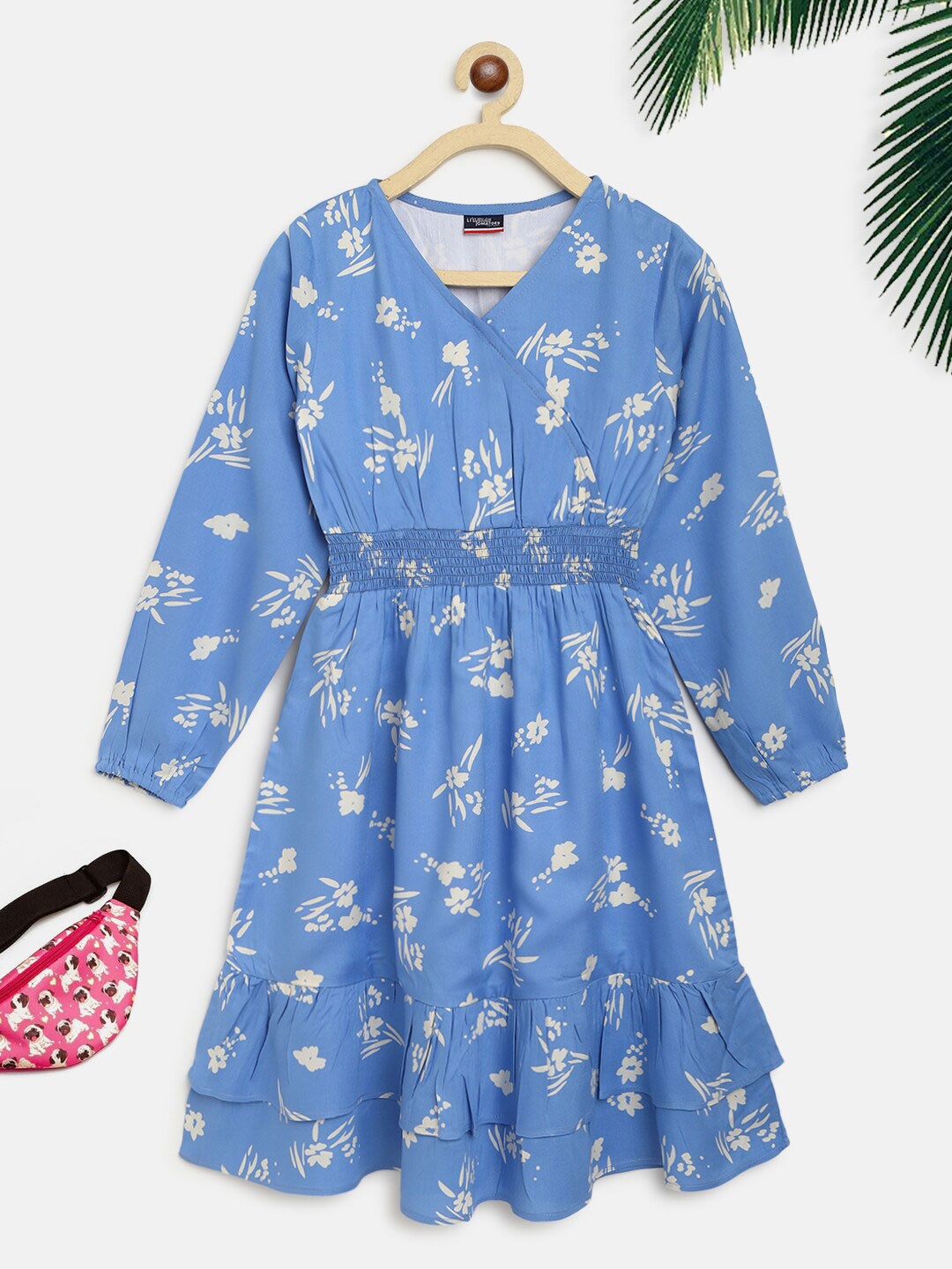 

Lil Tomatoes Girls Blue Floral Printed Cotton Dress