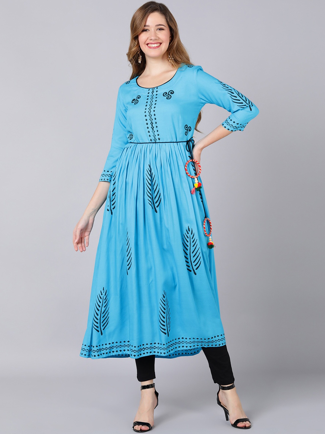 

Indi INSIDE Women Blue Ethnic Motifs Block Printed Flared Anarkali Kurta