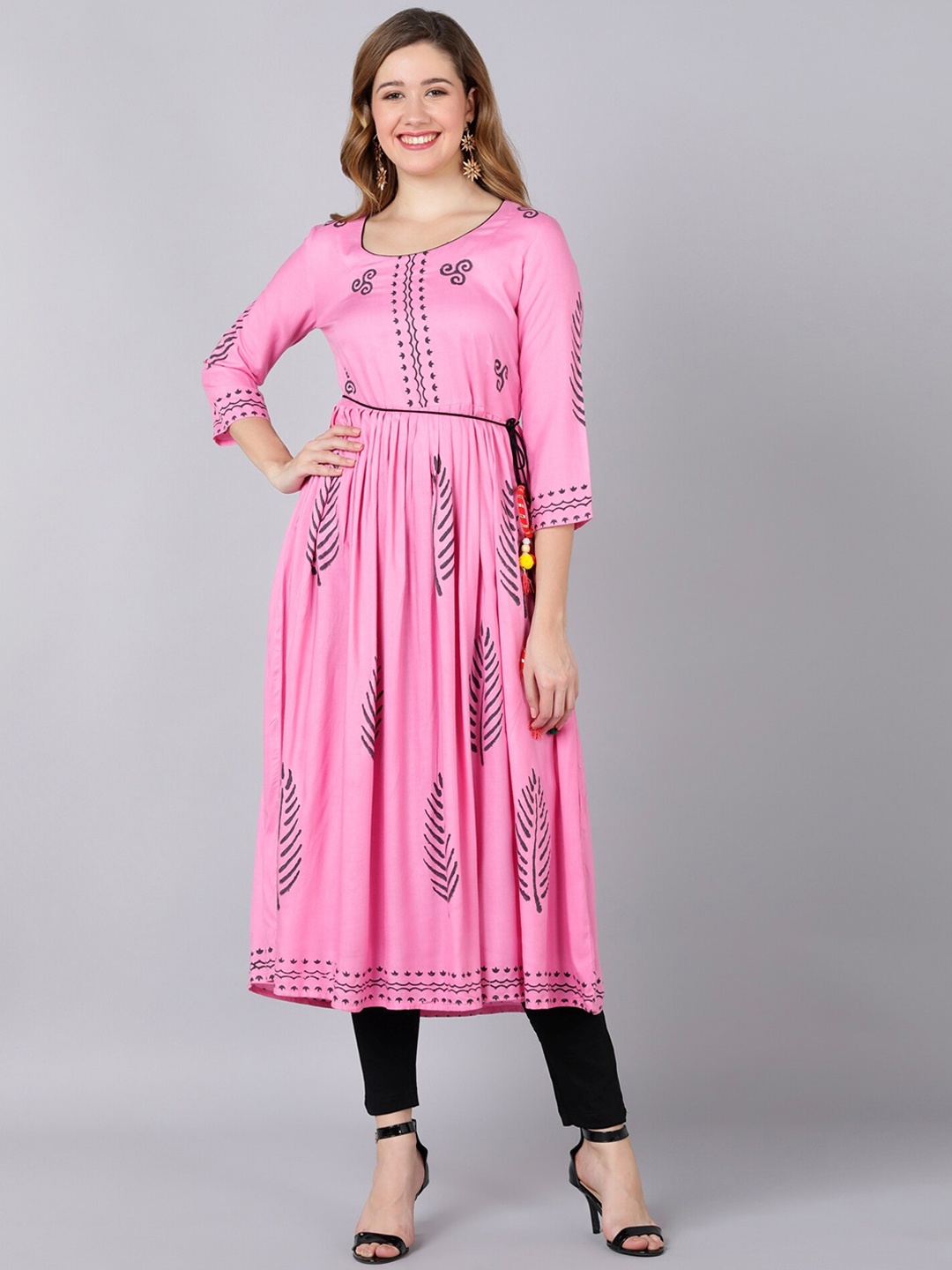 

Indi INSIDE Women Pink Block Printed Flared Kurta