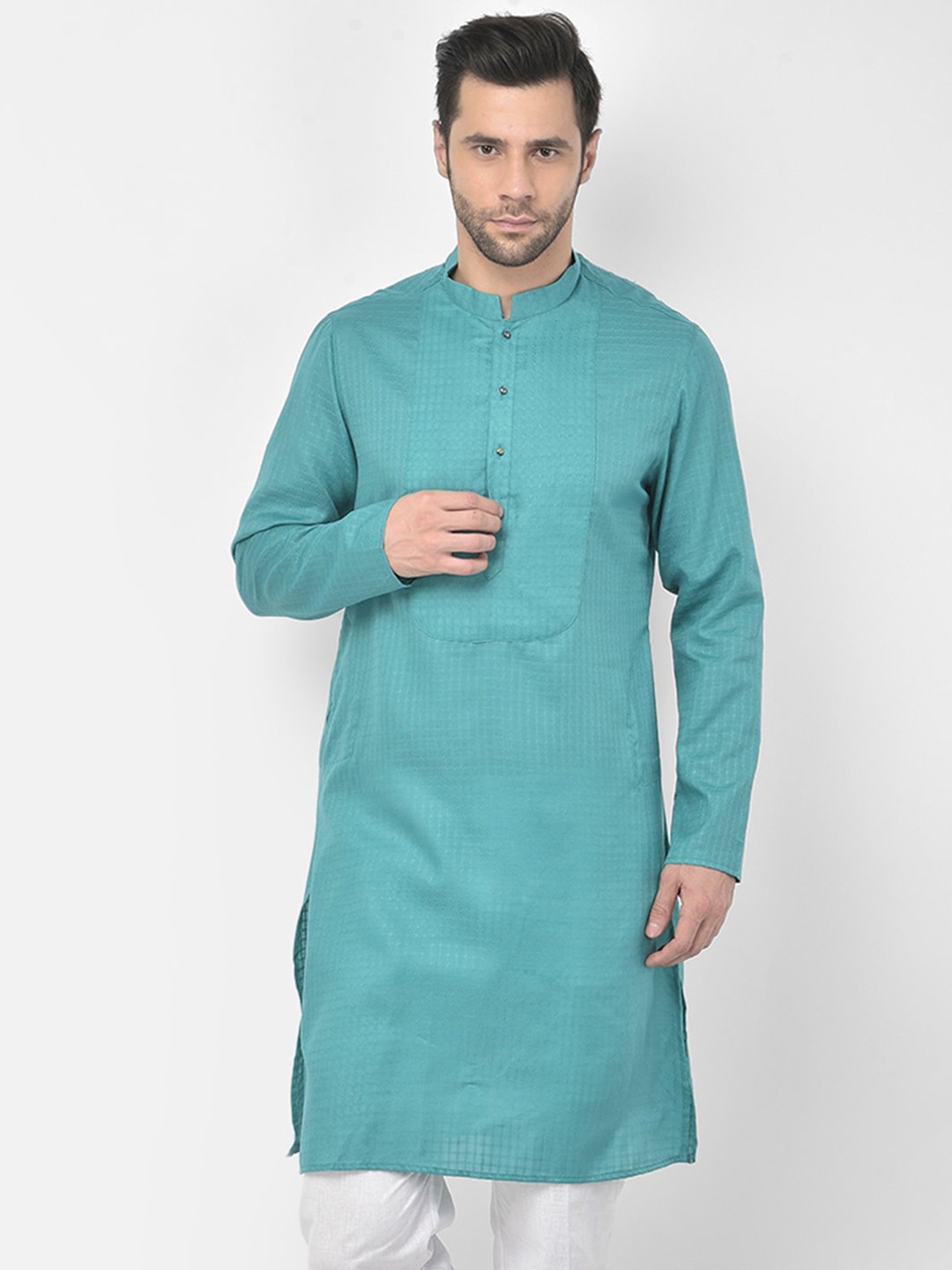 

DEYANN Men Solid Blue Cotton Kurta